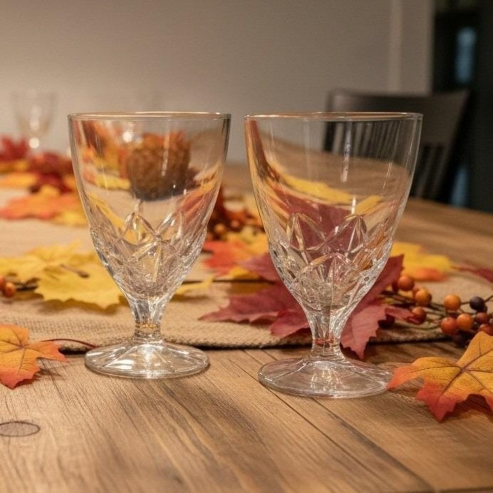 La Rochere France Footed Water Goblets, Leaf Square Base Glasses Set of 2